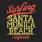 California, Santa Monica beach typography for design clothes, t-shirts. Surfing print. Graphic for apparel. Vector.