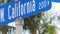 California street road sign on crossroad. Lettering on intersection signpost, symbol of summertime travel and vacations