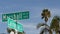 California street road sign on crossroad. Lettering on intersection signpost, symbol of summertime travel and vacations. USA