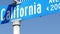 California street road sign on crossroad. Lettering on intersection signpost, symbol of summertime travel and vacations. USA