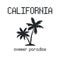 California t-shirt design in pixel art style. Tee shirt print design with pixel palm tree and pixelated text.