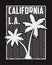 California typography for design clothes with silhouette palm trees and waves. Graphics for t-shirt, apparel, print stamp. Vector.