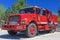 California-United States, July 12, 2014: Iconic Red Color American Fire Engine Equipped with Fire-Fighting Tools on Parking Place