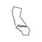 California US state outline map with the handwritten HOME word. Continuous line drawing of patriotic home sign