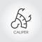 Caliper icon drawing in outline design. Measure device logo. Graphic thin line stroke pictograph. Contour web sign