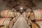 Calistoga, California - April 27, 2019: Cask storage in underground wine cellar in Castello di Amorosa.