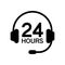 Call center 24 hours icon with headset, Operator customer support symbol, Help center, Technical social support