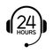 Call center 24 hours icon with headset, Operator customer support symbol, Help center, Technical social support