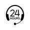 Call center 24 hours icon with headset, Operator customer support symbol, Help center, Technical social support