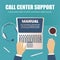 Call center concept, overhead desktop view, vector illustration