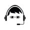 Call Center Help. Customer Service Logo. Man Wearing Headsets for Communication. Live Chat Helper