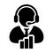 Call center icon vector male data support customer service person profile avatar with headphone and bar graph for online assistant