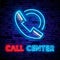 Call center operator neon light icon. Support service glowing sign. Vector isolated illustration