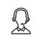 Call center operator thin line icon. Contact icon, man with headphones and microphone. Outline, editable.