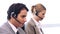 Call centre workers talking on headset