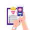 Call doctor, ambulance concept. Human hand hold mobile phone with cross on screen. Health insurance document with red heart,