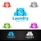 Call Laundry Dry Cleaners Logo with Clothes, Water and Washing Concept