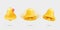 Call notifications. A set of three bell icons with a new message in a yellow web chat. Realistic 3d object. Isolated on