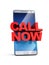 Call now concept, 3d letters on smart phone, 3d rendering
