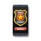 Call police app on smartphone screen. Police badge and emergency call button. Vector illustration