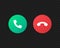 Call and reject the call buttons vector icons. Green yes and red no buttons. Pick up and hang up the phone symbols