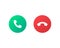 Call and reject the call buttons vector icons. Green yes and red no buttons. Pick up and hang up the phone symbols isolated.