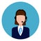 Call Service Support Female Worker Icon Round Blue Background