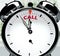 Call soon, almost there, in short time - a clock symbolizes a reminder that Call is near, will happen and finish quickly in a