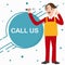 Call us mechanic technician phone service standing character cartoon