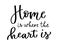 Calligraphic inscription Home is where the heart is where the heart is. Lettering in black.