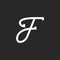 Calligraphic italic letter F logo initial monogram, handwritten creative script font letter for identity