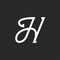 Calligraphic italic letter H logo monogram, handwritten cursive letter with smooth elegant mono line