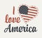 Calligraphic lettering I love America with us flag