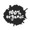 Calligraphy One Hundred Percent Organic Label on a Black Inkblot