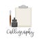 Calligraphy simple tools isolated cartoon illustrations on poster