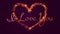 Calligraphy text I love you with a glowing heart