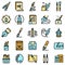 Calligraphy tools icons set vector flat