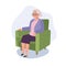 Calm Aging Woman Lounging Comfortably on the couch. Senior Lady Relaxing on Sofa. Flat vector cartoon illustration