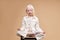 Calm alien albino child sit meditating