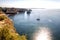 Calm atlantic ocean and the boat