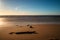 Calm Baltic sea seashore beach background in golden hour