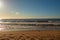 Calm Baltic sea seashore beach background in golden hour