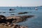 Calm banner on stony natural beach in Corsica