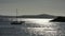 Calm bay water and sailing boats on anchor.  Mallorka island in Spain, anchored sailing boats and yachts on sea