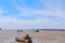 The Calm beach and stranded fish boats