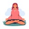 Calm beautiful woman meditating in lotus position on nature cartoon vector illustration