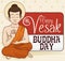 Calm Buddha Meditating with a Loose-leaf Calendar for Vesak, Vector Illustration