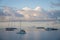 Calm Caribbean mooring against the backdrop of the island of Saba