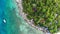 Calm colorful azure turquoise sea near tiny tropical volcanic island Koh Tao, unique small paradise Nang Yuan. Drone