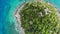 Calm colorful azure turquoise sea near tiny tropical volcanic island Koh Tao, unique small paradise Nang Yuan. Drone